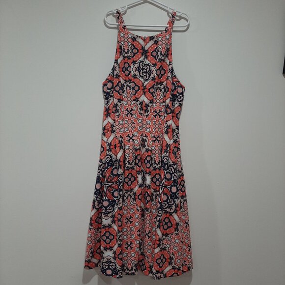 Vince Camuto boho retro print halter flare dress with pockets - Picture 2 of 12